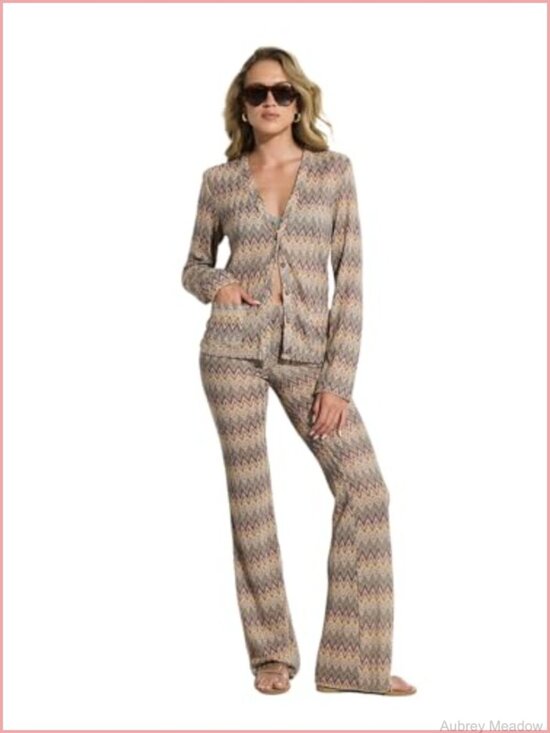 Other - Zig Zag Crochet V-Neck Button Front Cardigan with Pockets